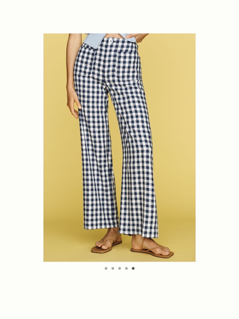 Maeve Colette Linen Stretch Navy & White Gingham Wide-Leg Pants